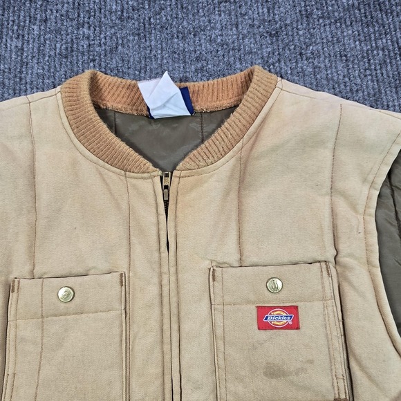 VTG Dickies Vest Mens XL Beige Canvas Quilted Lined Full Zip Insulated Workwear - Picture 6 of 12